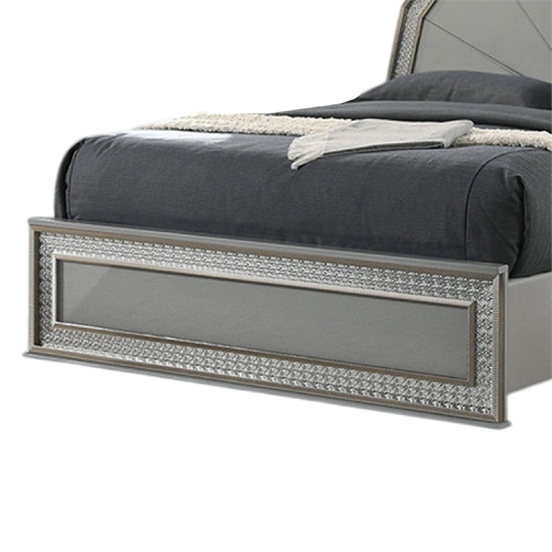 Cyl Queen Bed-Metallic Gray-Scale Molded Trim-Rubberwood-LED Lit