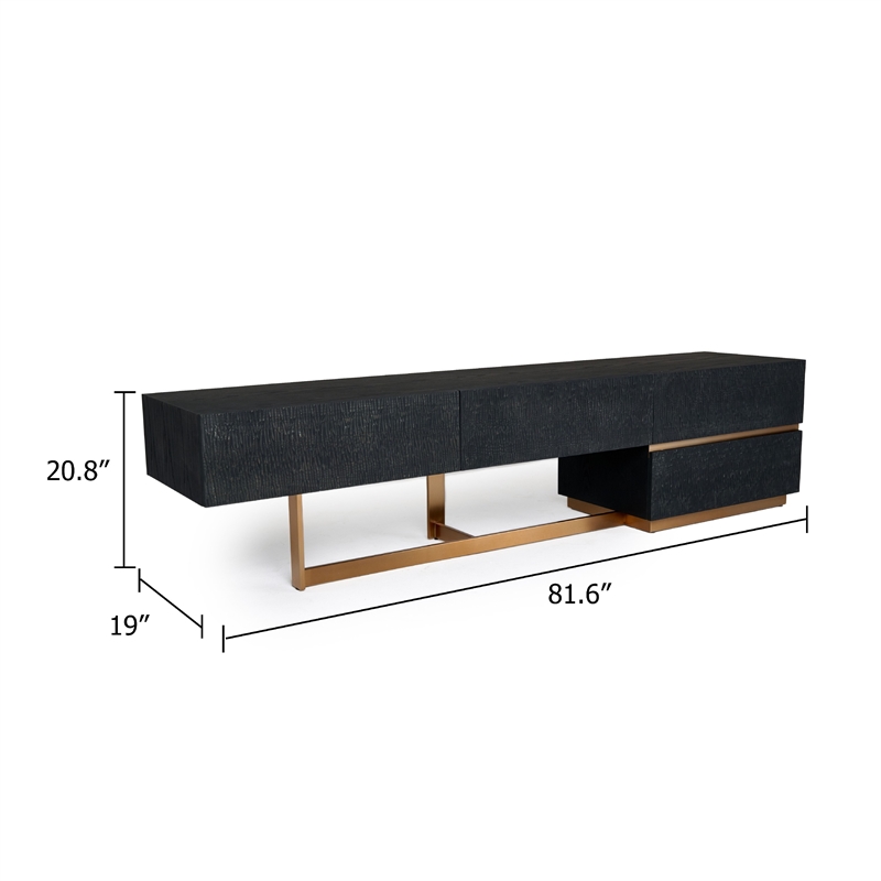 Cid Jim TV Stand Media Entertainment Center-4 Drawer-Black-Gold-82 Inch