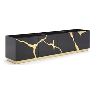 Cid Exie TV Stand Console-Modern Black with Gold Vein Design-87 Inch