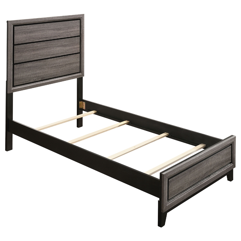 Mela 5pc Twin Bed Set-Nightstand Dresser Chest and Mirror-Oak Gray