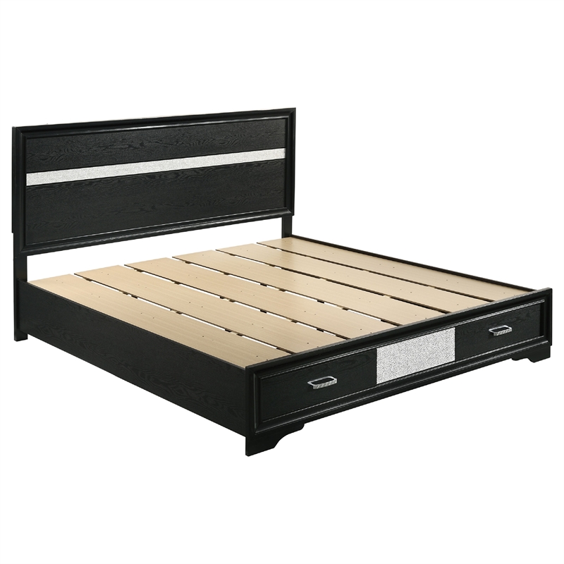Vino Black 4 Piece King Bed Set with Storage-Dressers-Glitter Accent