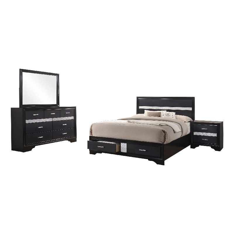 Vino Black 4 Piece King Bed Set with Storage-Dressers-Glitter Accent