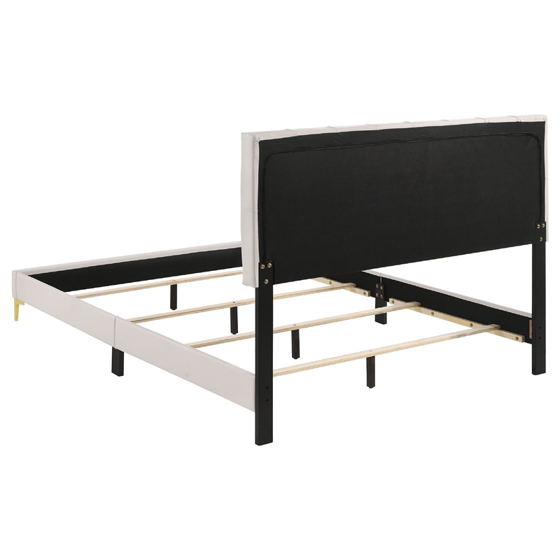 Dle 4 Piece Queen Bedroom Set-White Faux Leather-Modern Gold Accents
