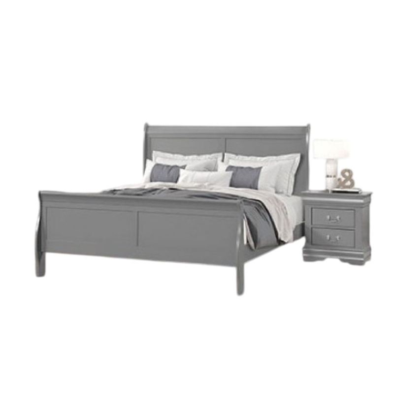 4pc Queen Bedroom Set with Nightstand Dresser and Mirror-Neutral Gray