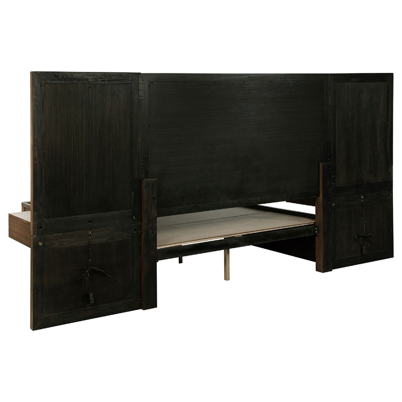 Reon Queen Wall Panel Storage Bed Set with Nightstands-Ash Brown Wood
