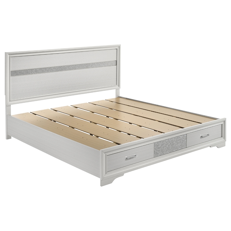 Vino White 4 Piece King Bed Set with Storage-Dressers-Glitter Accent