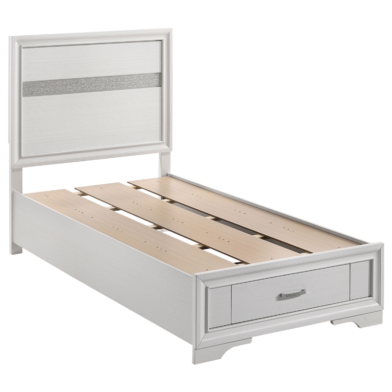 Vino White 5 Piece Twin Bed Set with Storage-Dressers-Glitter Accent