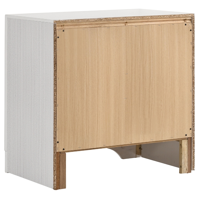 Vino White 4 Piece King Bed Set with Dressers-Mirror-Glitter Accent