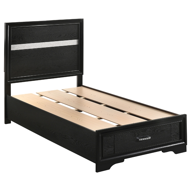 Vino Black 5 Piece Twin Bed Set with Storage-Dressers-Glitter Accent