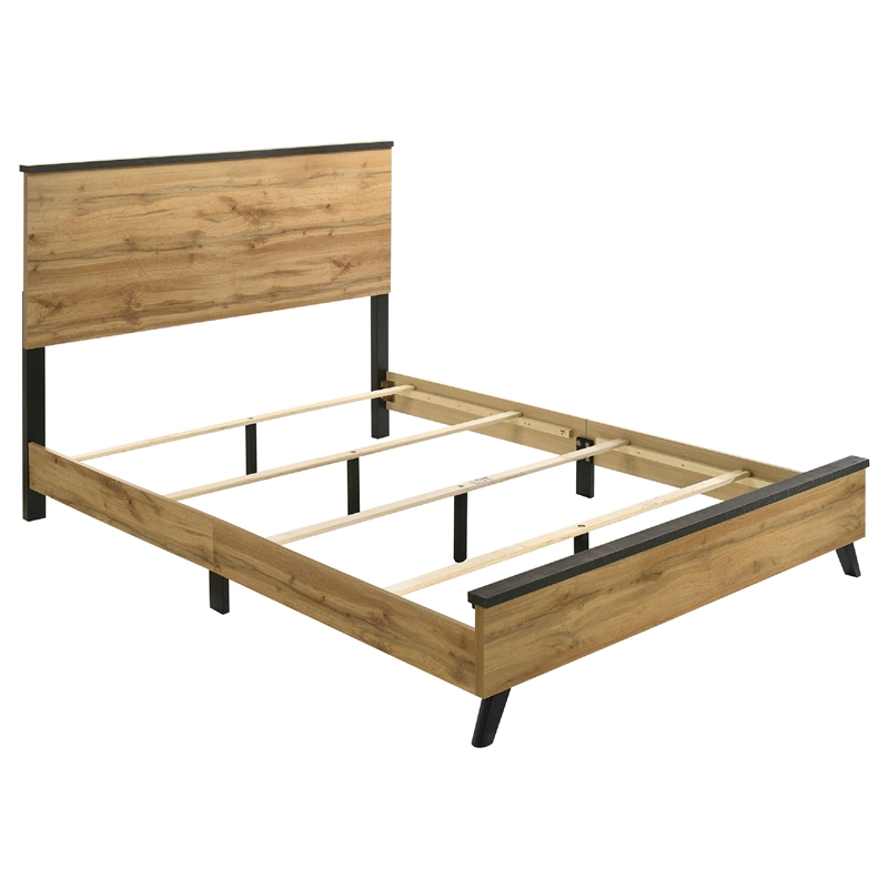 Wemy 5 Piece Full Size Bed Set-Rustic Brown Pine Wood-Tapered Legs
