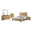 Wemy 5 Piece Full Size Bed Set-Rustic Brown Pine Wood-Tapered Legs