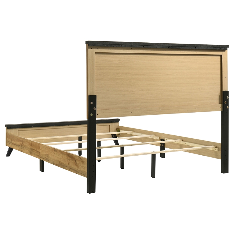 Wemy 5 Piece Full Size Bed Set-Rustic Brown Pine Wood-Tapered Legs