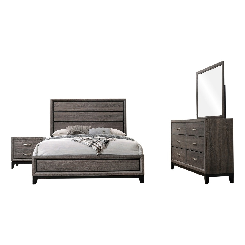 Mela 4pc King Bedroom Set-Nightstand Dresser and Mirror-Oak Gray