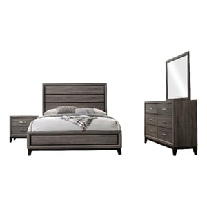 Mela 4pc Cal King Bedroom Set-Nightstand Dresser and Mirror-Oak Gray
