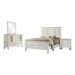 Lila 4 Piece Queen Bed Set-White Wood Panel Headboard-Vanity Dresser