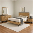 Wemy 4 Piece Queen Size Bed Set-Rustic Brown Pine Wood-Tapered Legs