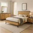 Wemy 4 Piece Queen Size Bed Set-Rustic Brown Pine Wood-Tapered Legs