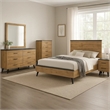 Wemy 5 Piece Queen Size Bed Set-Rustic Brown Pine Wood-Tapered Legs