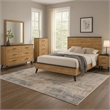 Wemy 5 Piece Queen Size Bed Set-Rustic Brown Pine Wood-Tapered Legs