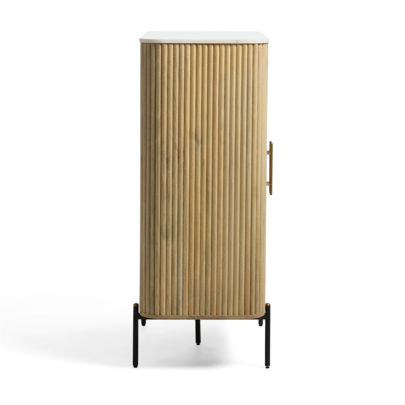 Cid Jolie Accent Cabinet-47 Inch Marble Top-Reeded Mango Wood-2 Doors