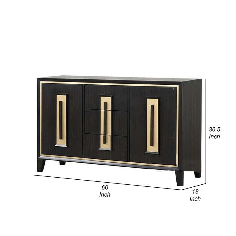 Yada Sideboard Buffet Server-Espresso Brown Wood-3 Drawers 2 Doors-60 Inch