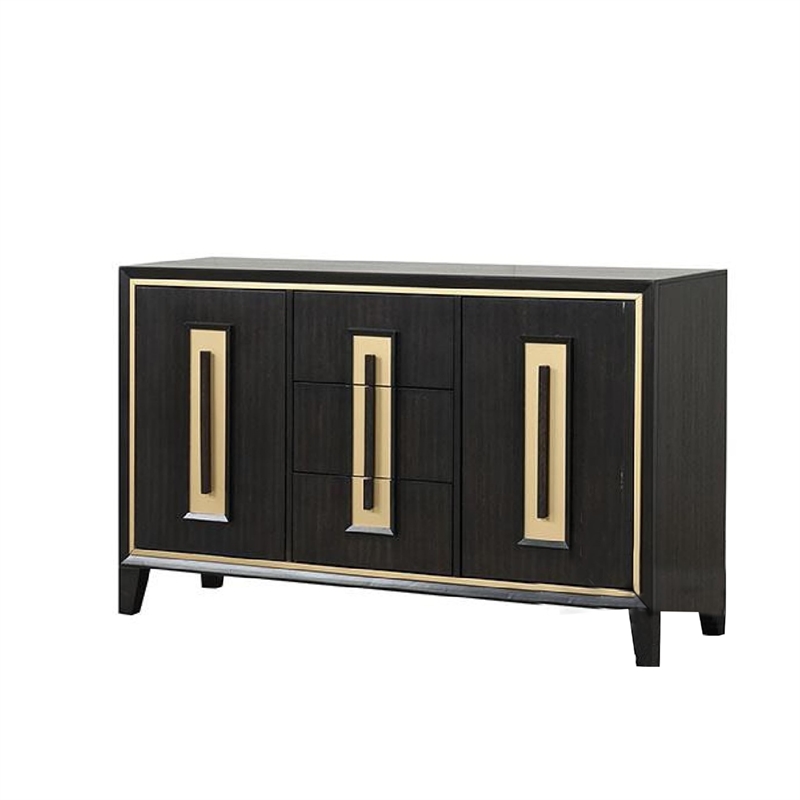 Yada Sideboard Buffet Server-Espresso Brown Wood-3 Drawers 2 Doors-60 Inch