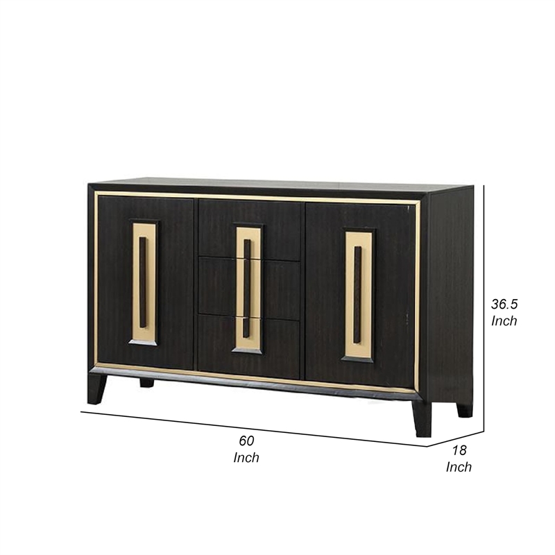 Yada Sideboard Buffet Server-Espresso Brown Wood-3 Drawers 2 Doors-60 Inch