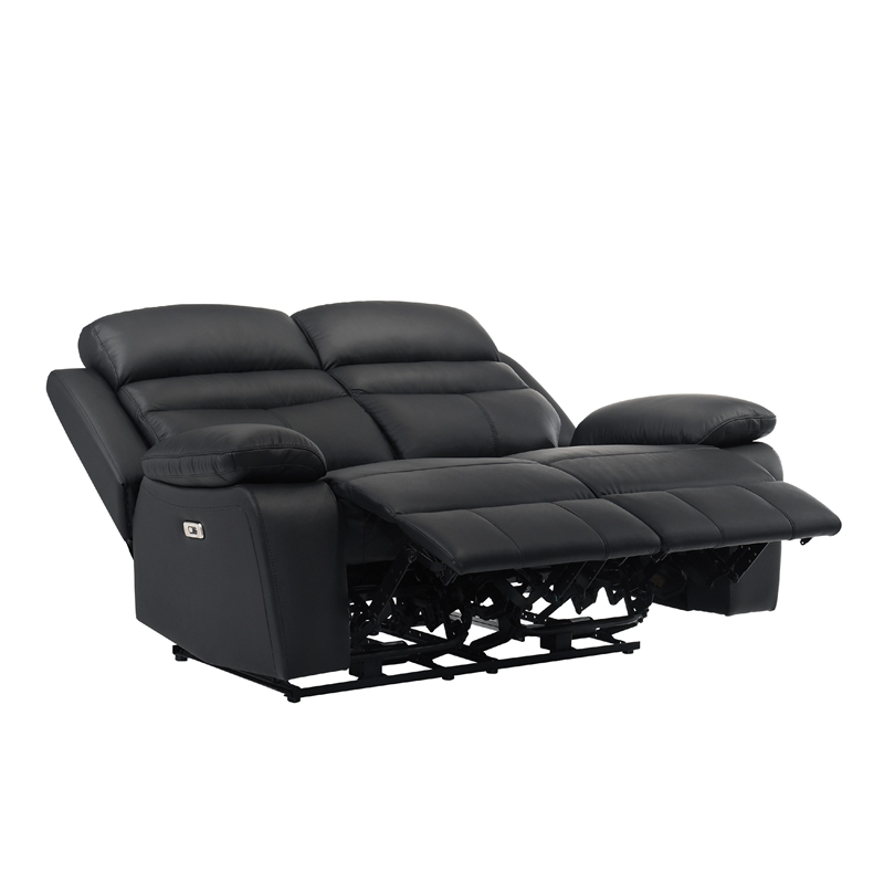 Hanna Power Double Reclining Loveseat-Black Leather-USB-64 Inch