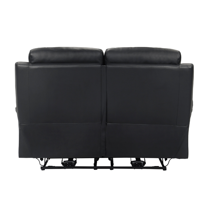 Hanna Power Double Reclining Loveseat-Black Leather-USB-64 Inch