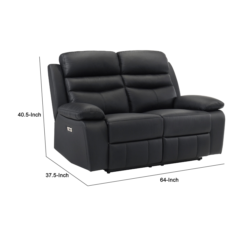Hanna Power Double Reclining Loveseat-Black Leather-USB-64 Inch