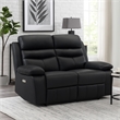 Hanna Power Double Reclining Loveseat-Black Leather-USB-64 Inch