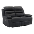 Hanna Power Double Reclining Loveseat-Black Leather-USB-64 Inch