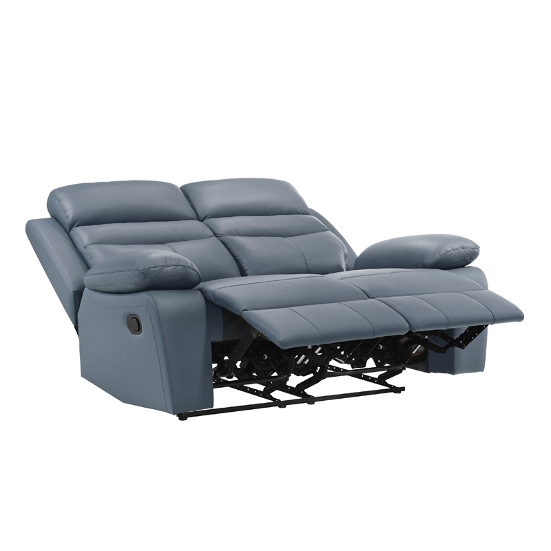 Hanna Manual Double Reclining Loveseat-Blue Top Grain Leather 64 Inch