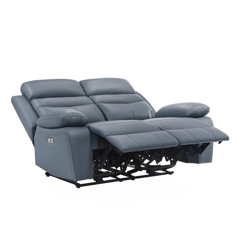 Hanna Power Double Recliner Loveseat-Blue Leather-USB-64 Inch