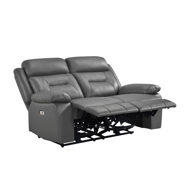 Conia Power Double Recliner Loveseat-Dark Gray Leather-USB-63 Inch