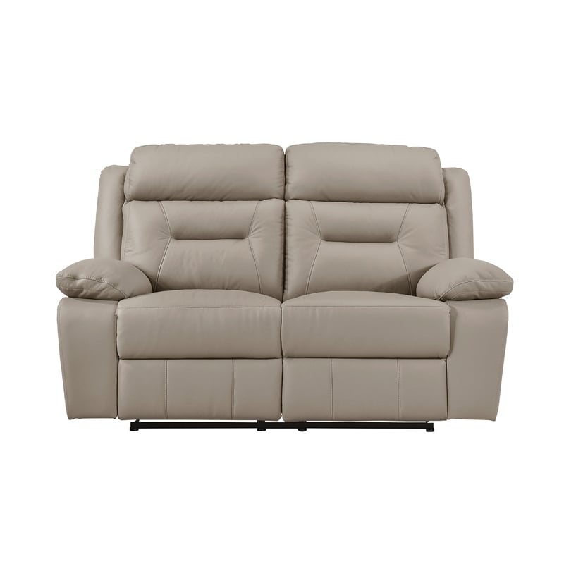 Conia Manual Double Reclining Loveseat-Latte Beige Leather-63 Inch