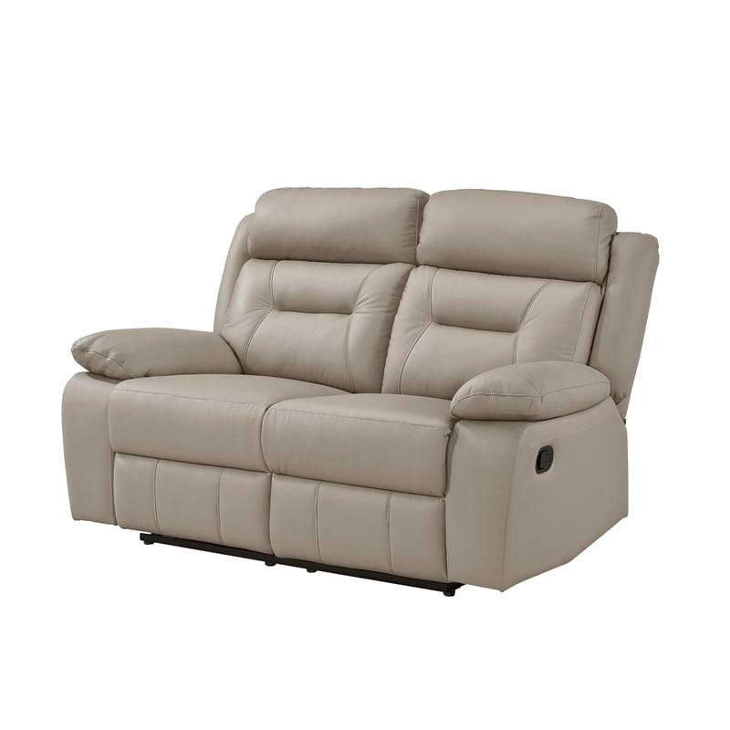 Conia Manual Double Reclining Loveseat-Latte Beige Leather-63 Inch