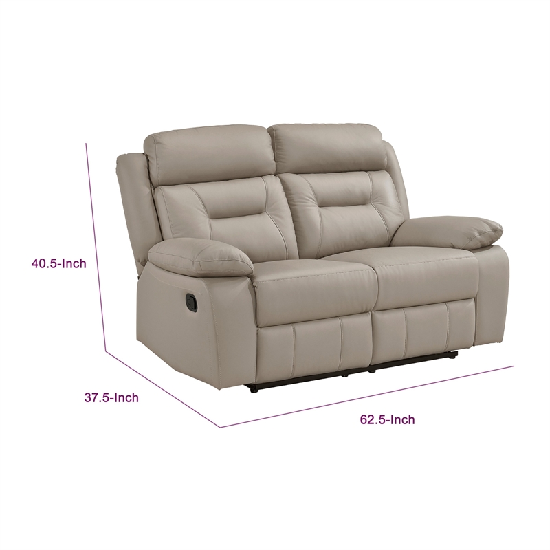 Conia Manual Double Reclining Loveseat-Latte Beige Leather-63 Inch
