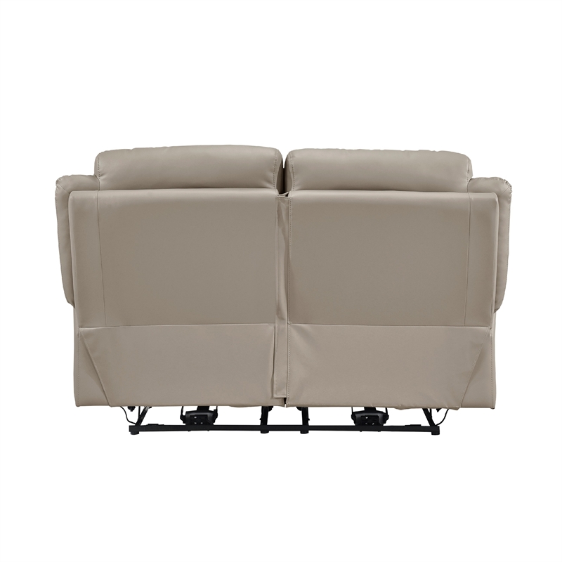 Conia Power Double Recliner Loveseat-USB-Latte Beige Leather 63 Inch