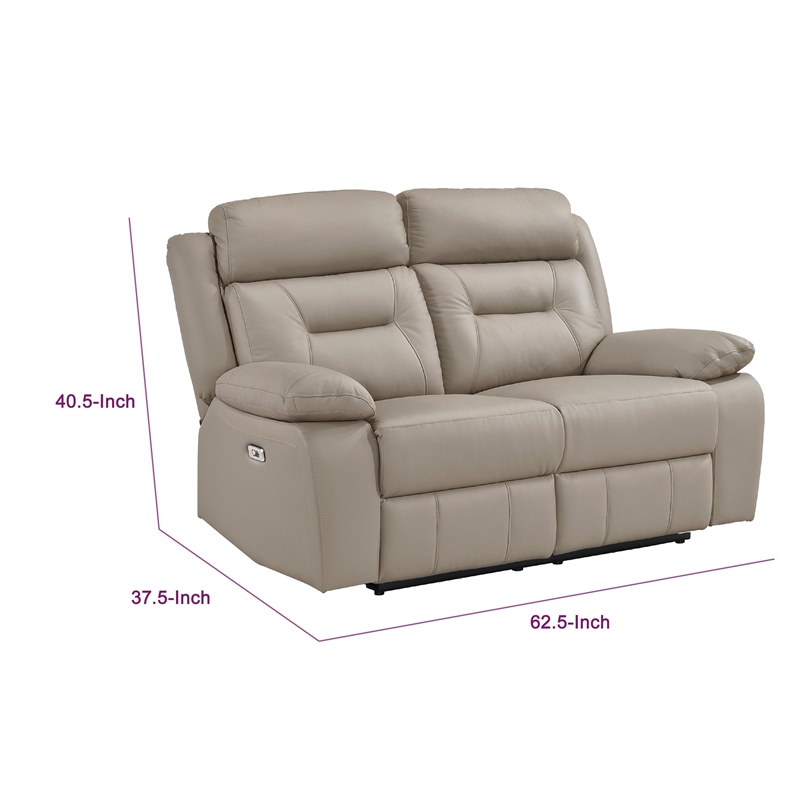 Conia Power Double Recliner Loveseat-USB-Latte Beige Leather 63 Inch