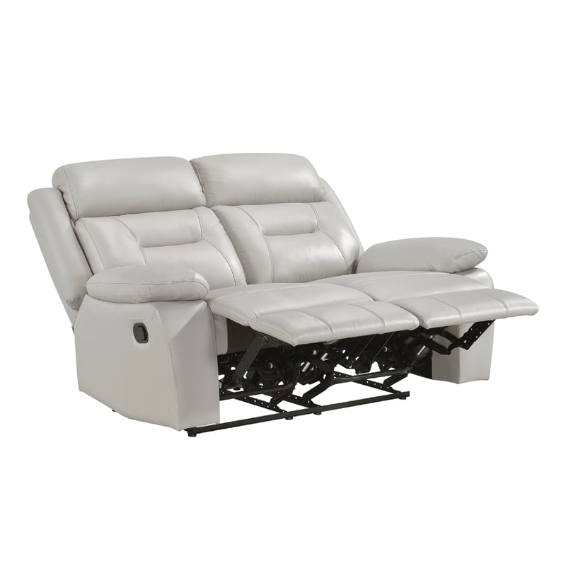 Conia Manual Dual Recliner Loveseat-Light Gray Silver Leather 63 Inch
