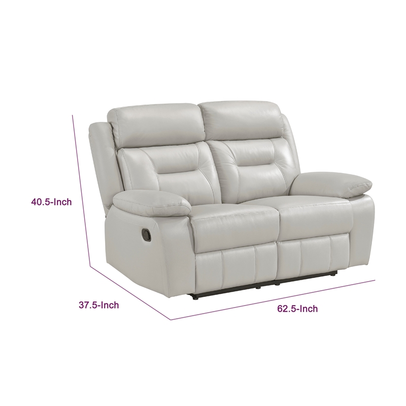 Conia Manual Dual Recliner Loveseat-Light Gray Silver Leather 63 Inch