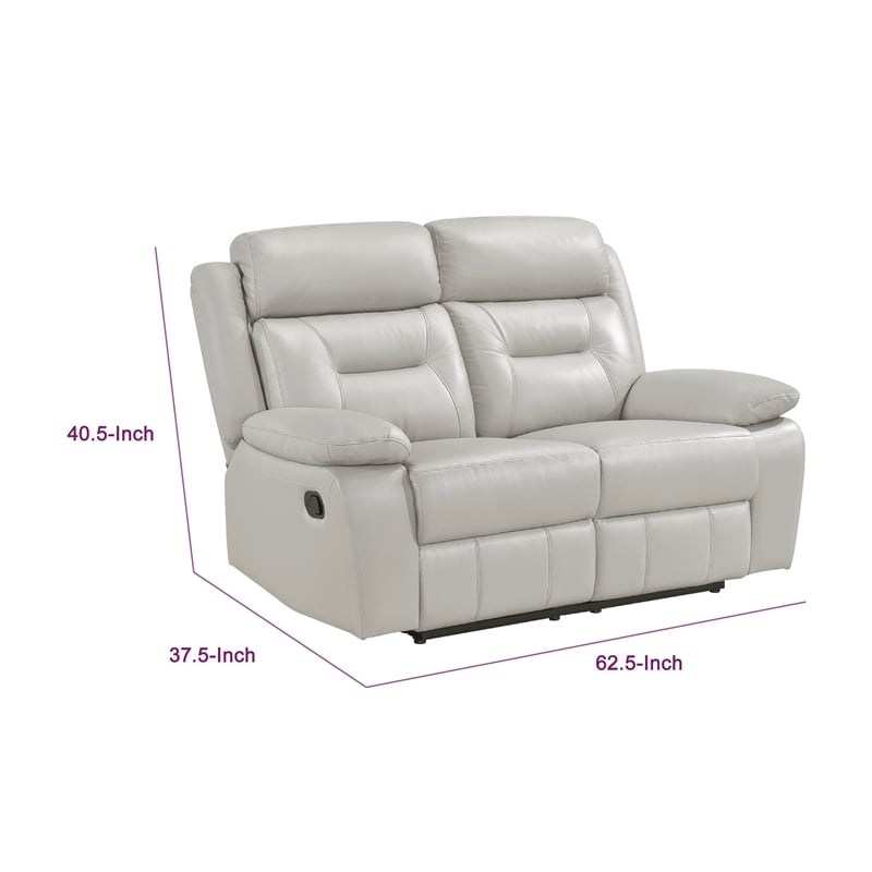 Conia Manual Dual Recliner Loveseat-Light Gray Silver Leather 63 Inch