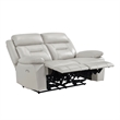 Conia Power Dual Recliner Loveseat-Light Silver Leather-USB-63 Inch