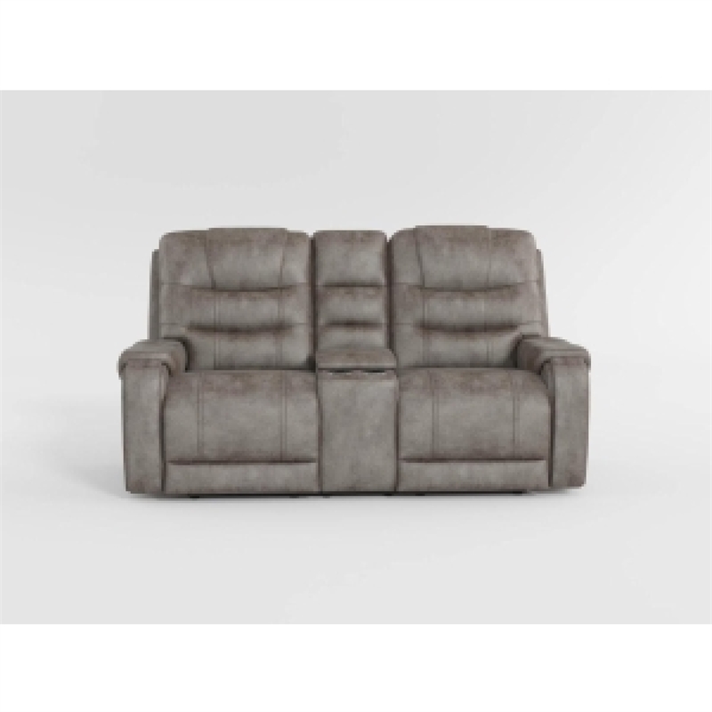 Erron Manual Double Recliner Loveseat with Console-Gray Brown 77 Inch