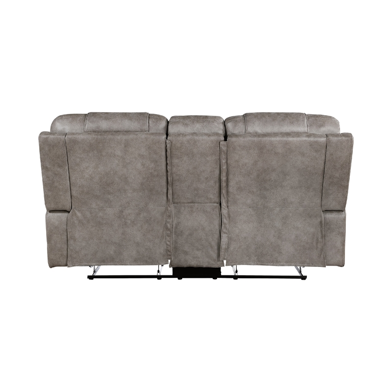 Erron Manual Double Recliner Loveseat with Console-Gray Brown 77 Inch