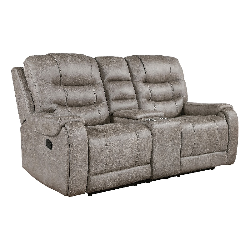 Erron Manual Double Recliner Loveseat with Console-Gray Brown 77 Inch