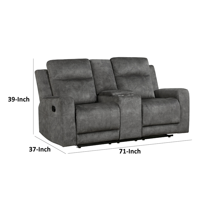 Tesy Manual Recliner Loveseat-Console-Dark Gray Microfiber 71 Inch