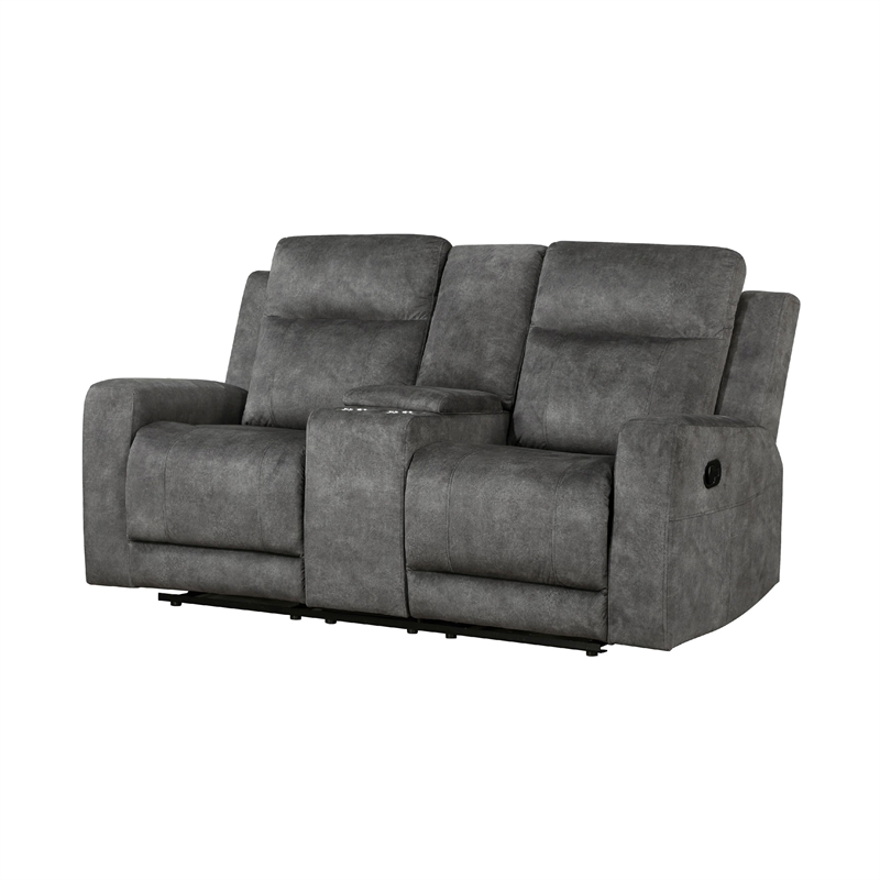 Tesy Manual Recliner Loveseat-Console-Dark Gray Microfiber 71 Inch