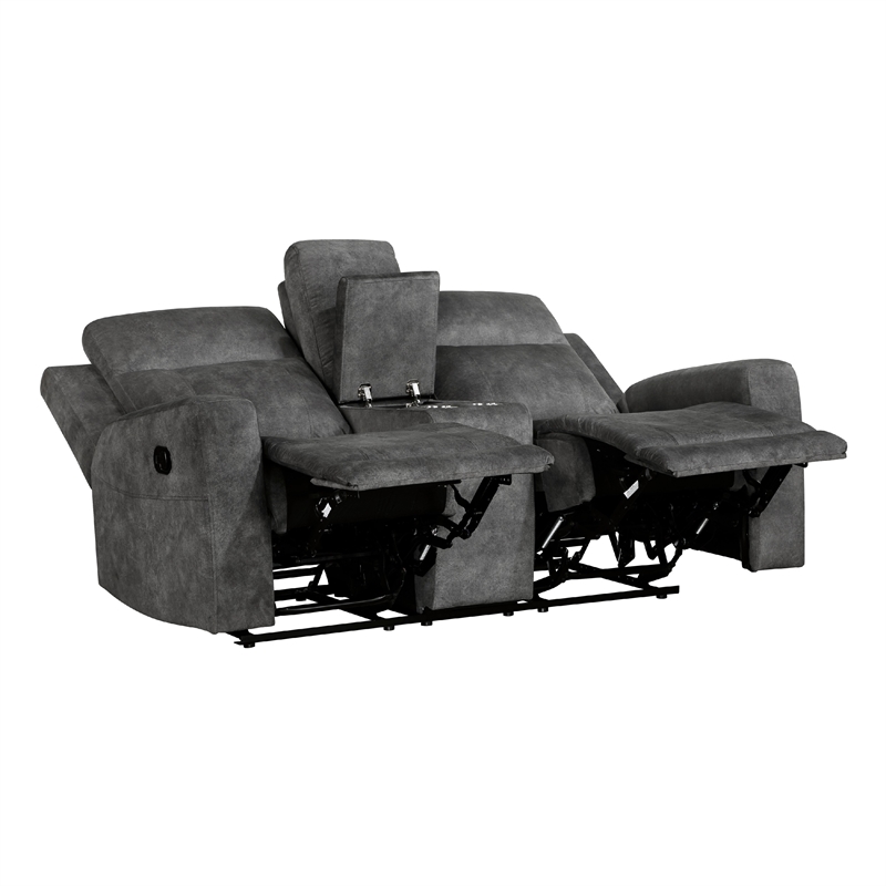 Tesy Manual Recliner Loveseat-Console-Dark Gray Microfiber 71 Inch